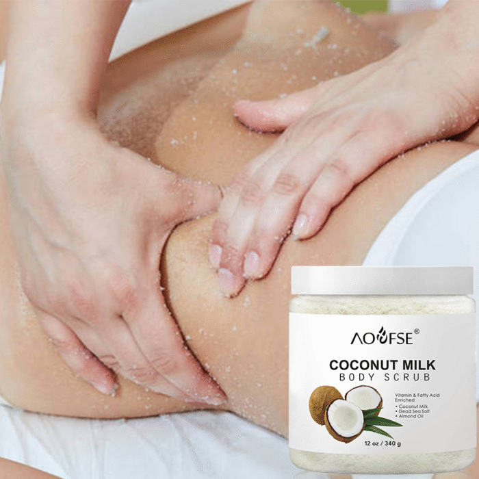 Coconut Milk Body Scrub - Brightening & Hydrating Exfoliator Private Label OEM - Image 4